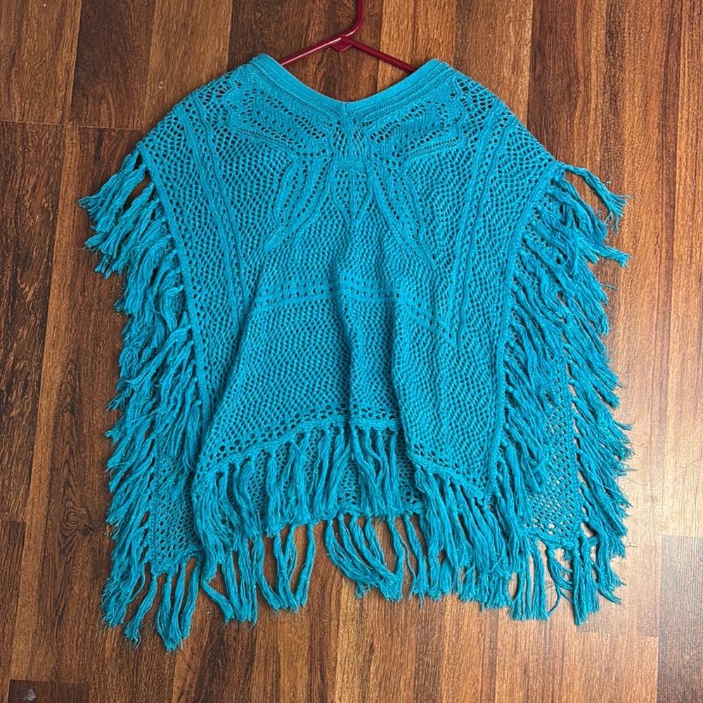 Teal Fringe Knit Sweater